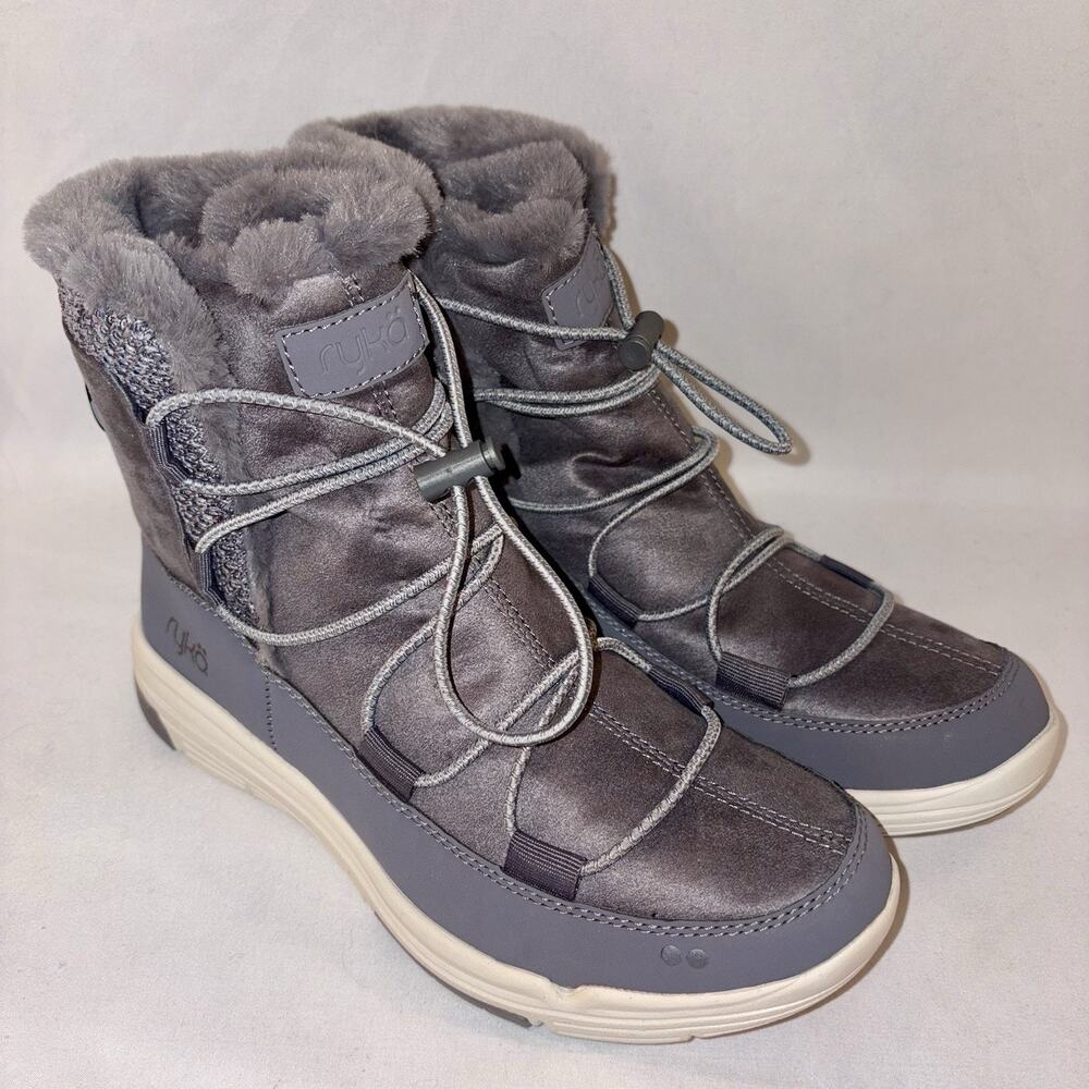 RYKA Aubonne Women's Boots Faux Fur Lined Black Sz 7.5 Suede Bungee Lace-Up